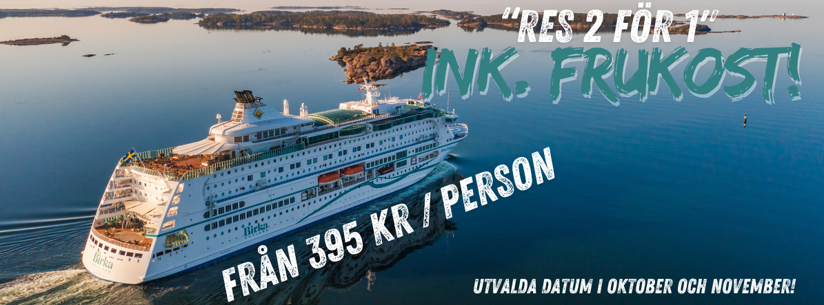 Birka kryssar i skärgården med text om